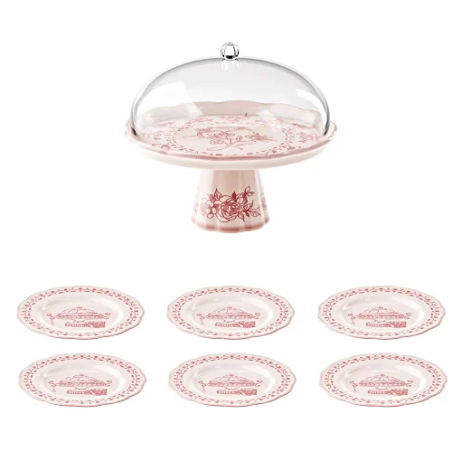 ALZATA CON CAMPANA E 6 PIATTINI DESSERT COORDINATI “JOSEPHINE”