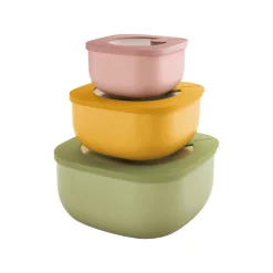 SET 3 CONTENITORI ERMETICI BASSI (ISCC+) 'STORE&MORE BIO' 